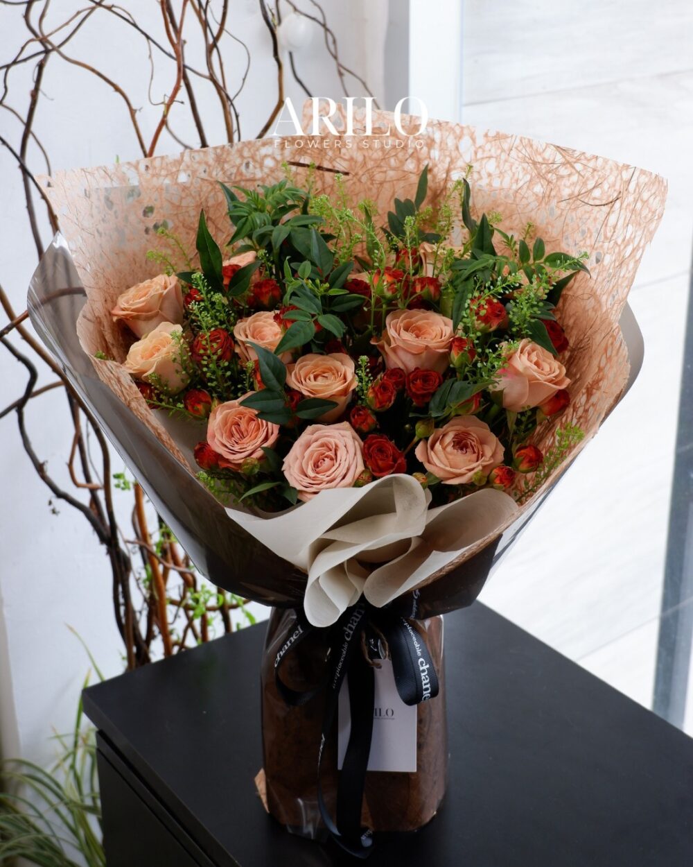 BÓ HOA HỒNG CHÙM CAFE VÀ HỒNG CAPUCHINO ẤM ÁP TẶNG NGƯỜI YÊU B147