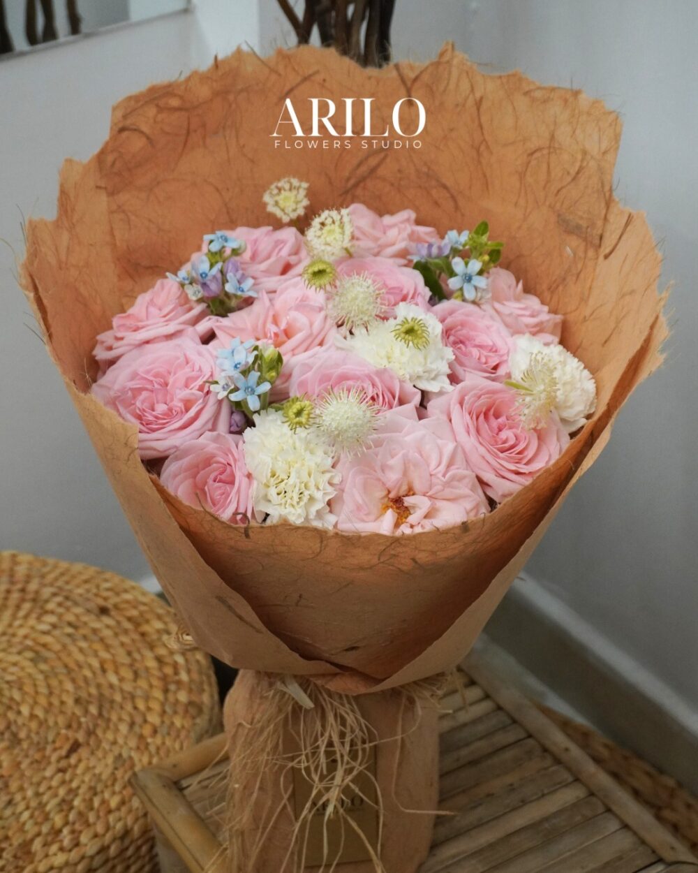 BÓ HOA HỒNG OHARA MIX MÀU PASTEL PHONG CÁCH TỰ NHIÊN B154