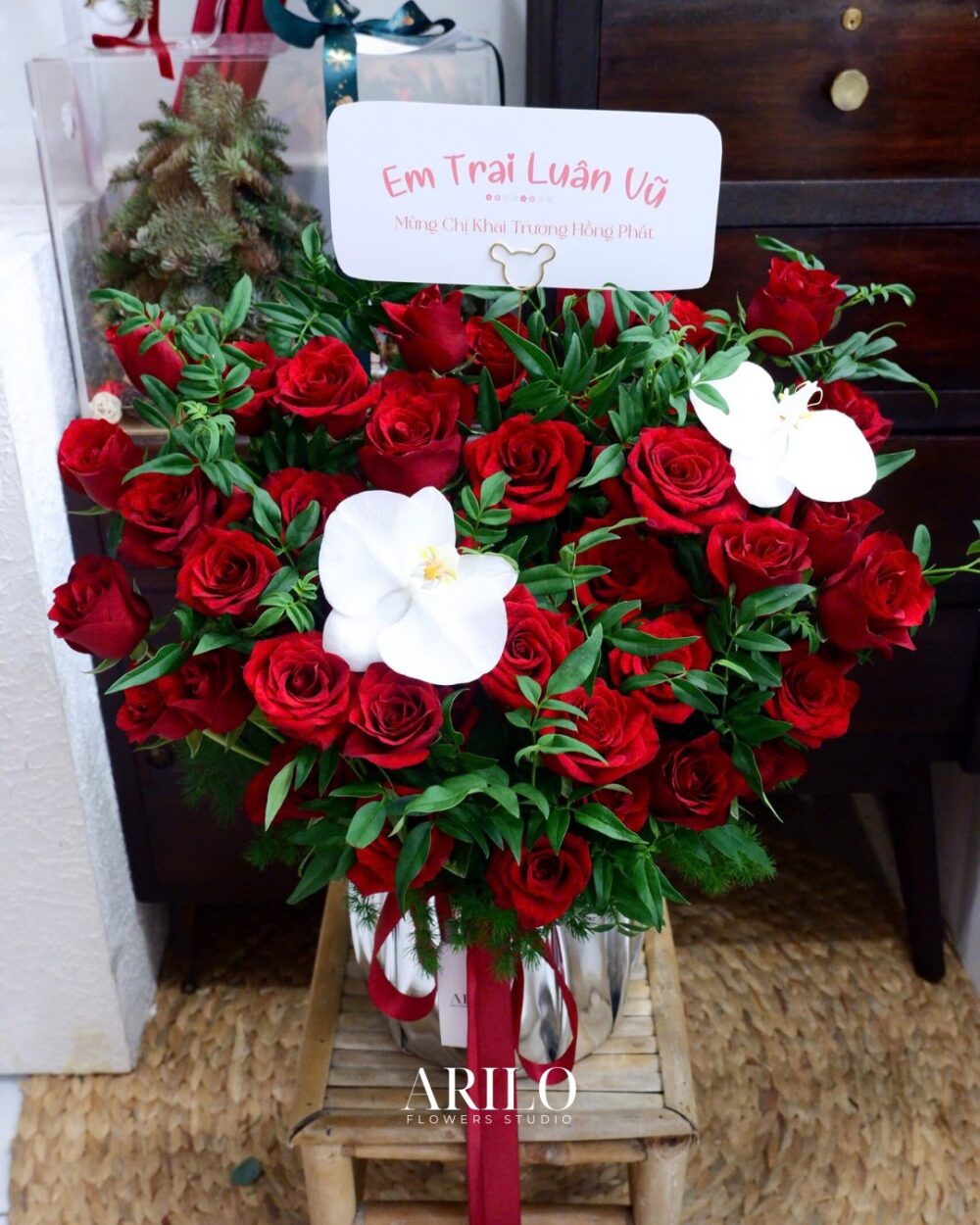 LÃNG HOA KHAI TRƯƠNG CHÚC MỪNG HỒNG PHÁT RỰC RỠ TONE ĐỎ - G24