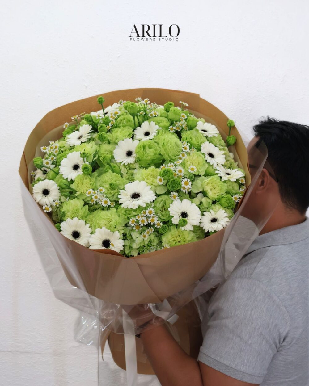 BÓ HOA CÁT TƯỜNG TONE XANH TRẮNG THANH KHIẾT GIÁ TỐT GIAO NHANH HCM - B284